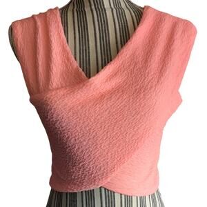 Route 3 Coral Pink Textured Wrap Style Sleeveless Crop Top Women’s Large